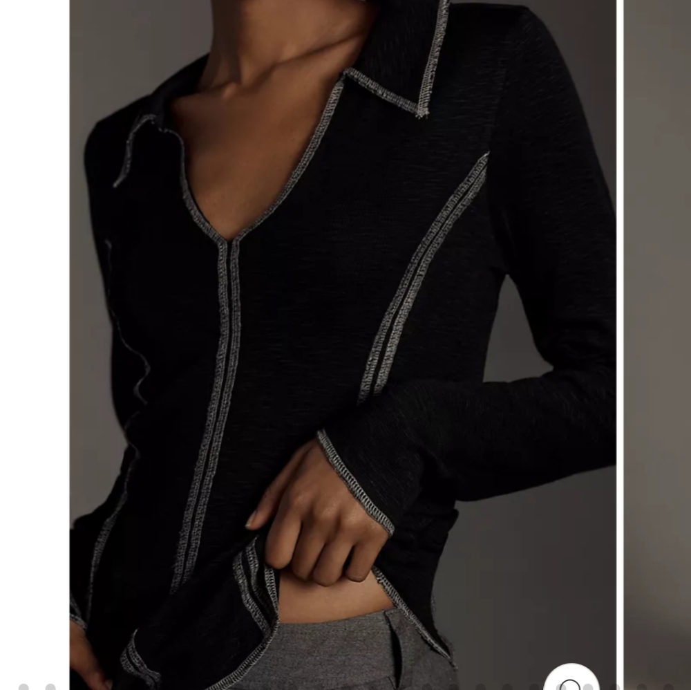Pilcro Anthropologie Stitched Long Sleeve Top Sz.XS Black